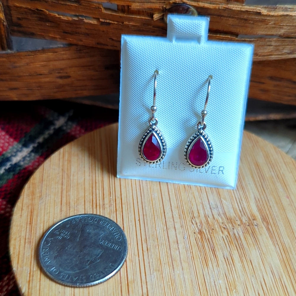 Garnet Dangle Earrings .925 Sterling Silver NEW